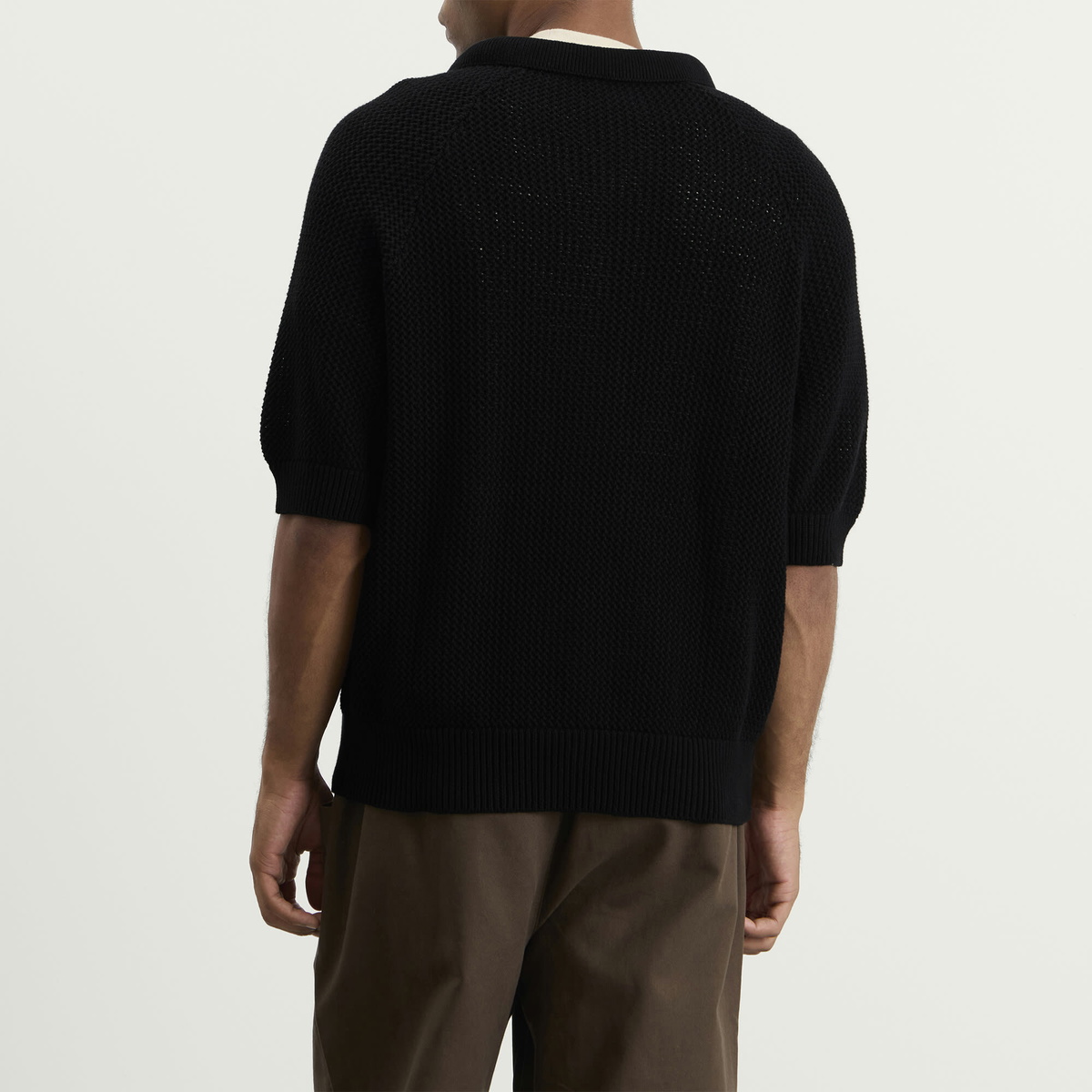 Bound Men's Crochet Knit Polo in Black