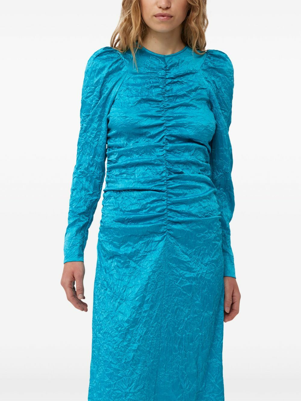 GANNI Blue Ruched Midi Dress GANNI