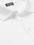 Zegna - Leather-Trimmed Cotton-Piqué Polo Shirt - White