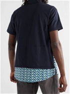 ALOYE - Layered Cotton-Jersey and Printed Poplin Polo Shirt - Blue