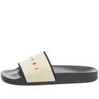 Marni Men's Jacquard Logo Slide in Ecru Black