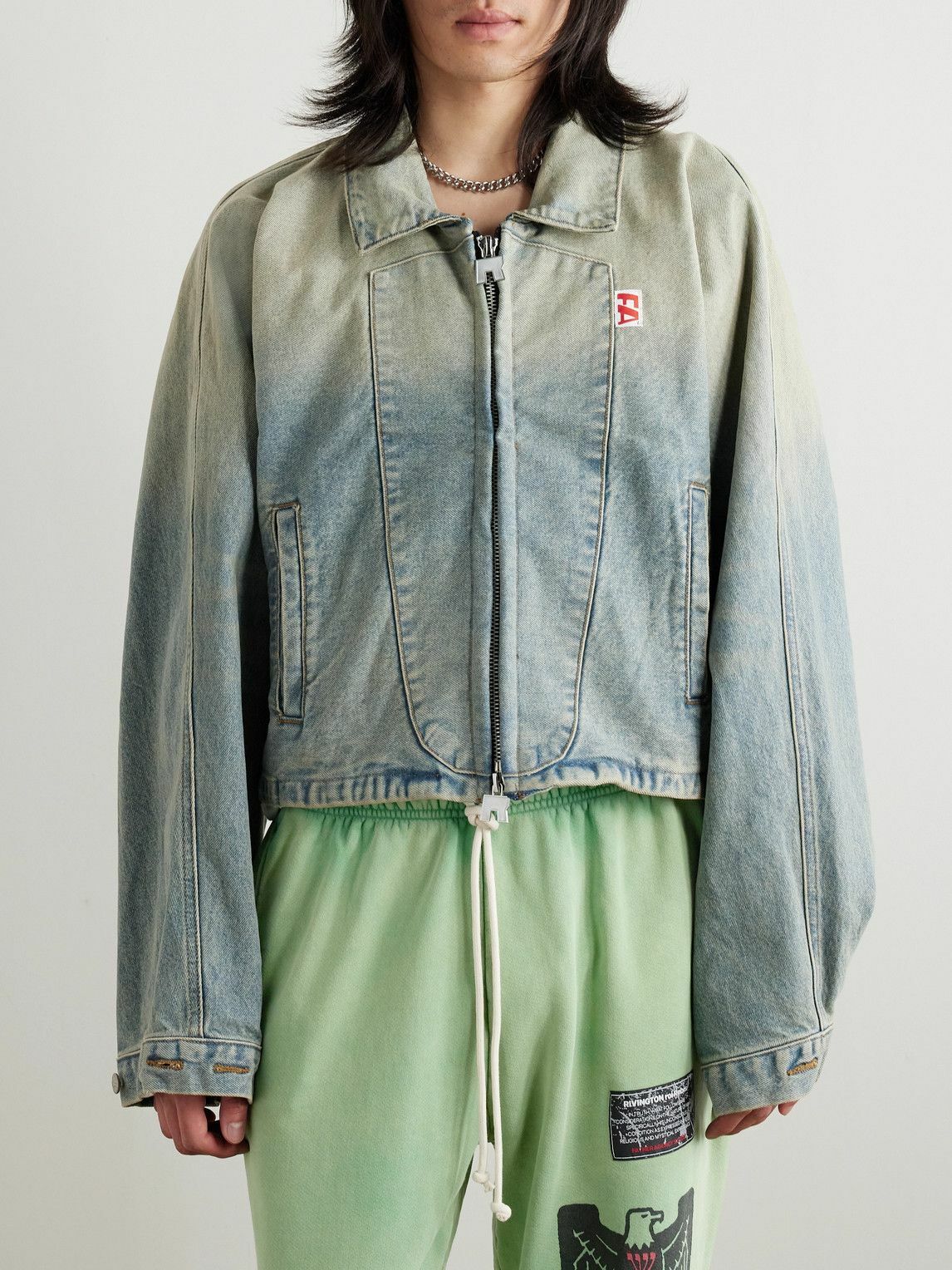 RRR123 - Fathers Garden Logo-Appliquéd Denim Jacket - Blue
