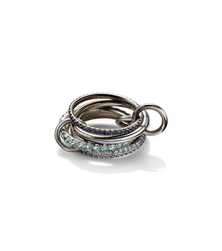 Photo: Spinelli Kilcollin Iris sterling silver linked ring with sapphires, aquamarine and tanzanite