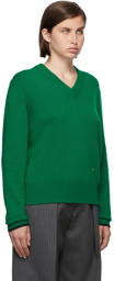 Victoria Beckham Green Cashmere V-Neck Sweater