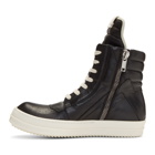 Rick Owens Black and Off-White Geobasket High-Top Sneakers