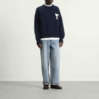 AMI Paris Men's Crewneck Sweater With Contrasted Ami De Coeur in Encre/Ecru