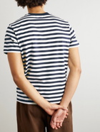 AMI PARIS - Logo-Embroidered Striped Cotton-Jersey T-Shirt - Blue