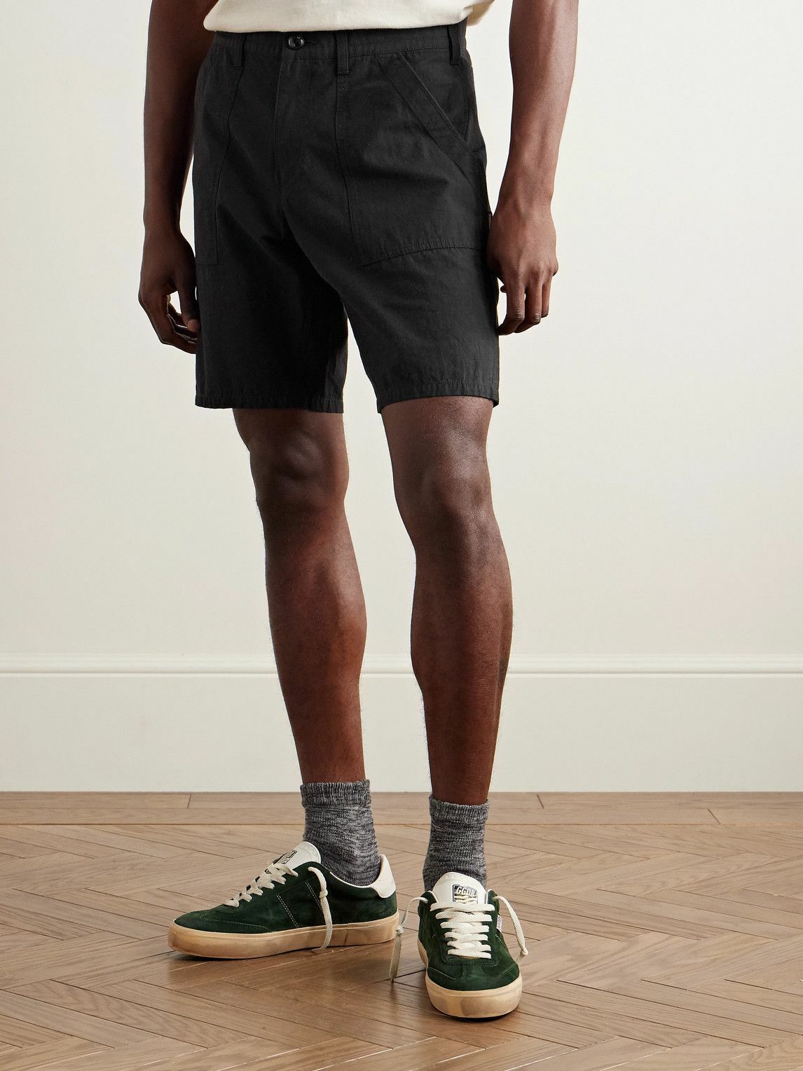 Neighborhood - Baker Straight-Leg Cotton and Linen-Blend Shorts - Black