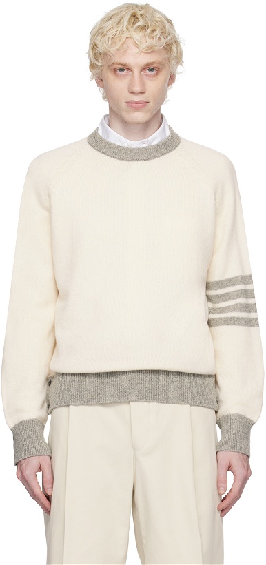 Photo: Thom Browne Off-White & Gray 4-Bar Sweater