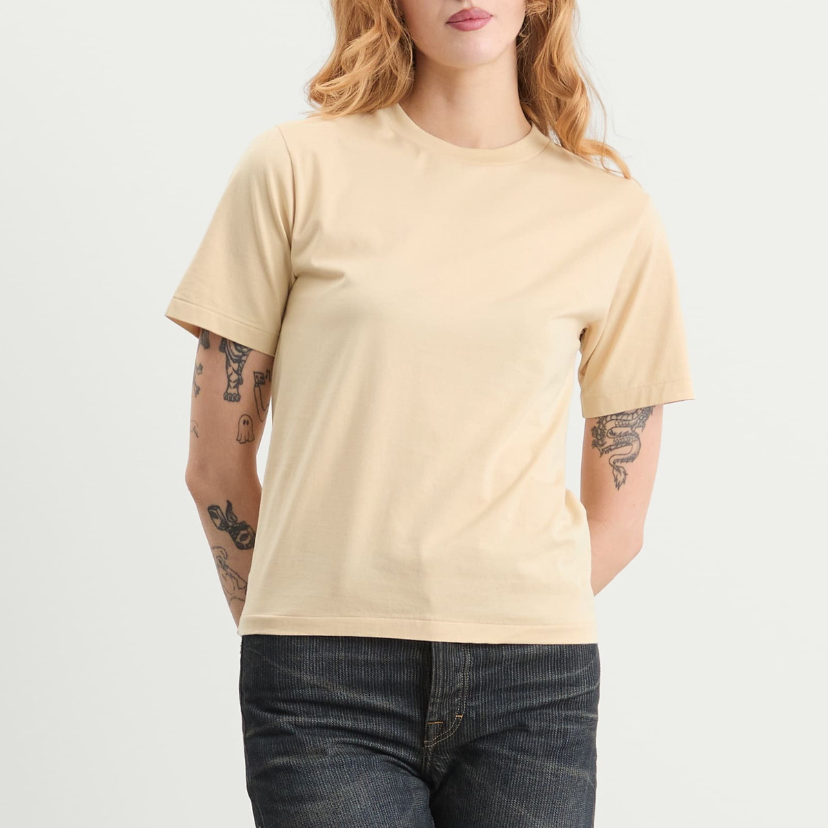 Auralee Women's High Twist Cotton Jersey T-Shirt in Light Beige