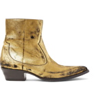 AMIRI - Distressed Metallic Suede Boots - Men - Gold