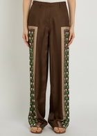 Tory Burch Printed Straight-leg Silk Trousers Brown