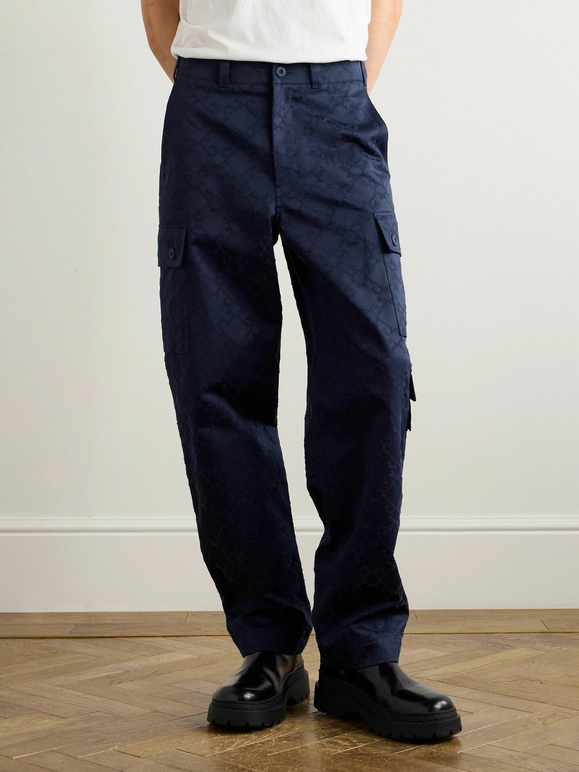 Givenchy - Straight-Leg Cotton-Twill Jacquard Cargo Trousers - Blue