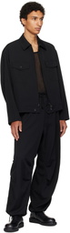 Y's For Men Black Wool Gabardine Cargo Pants