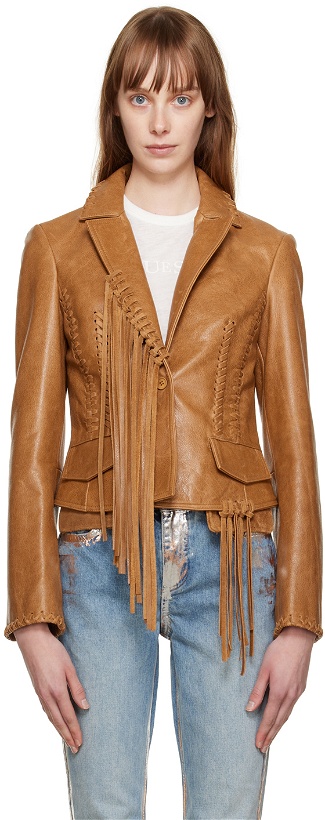 Photo: Guess Jeans U.S.A. Brown Tassel Leather Jacket
