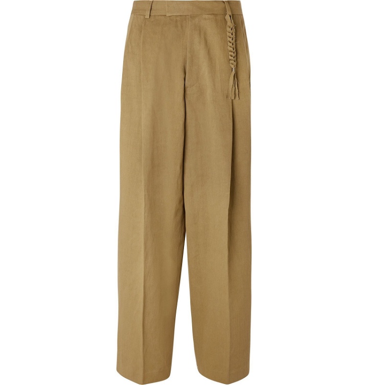 Photo: Rochas - Wide-Leg Pleated Cotton and Linen-Blend Trousers - Brown