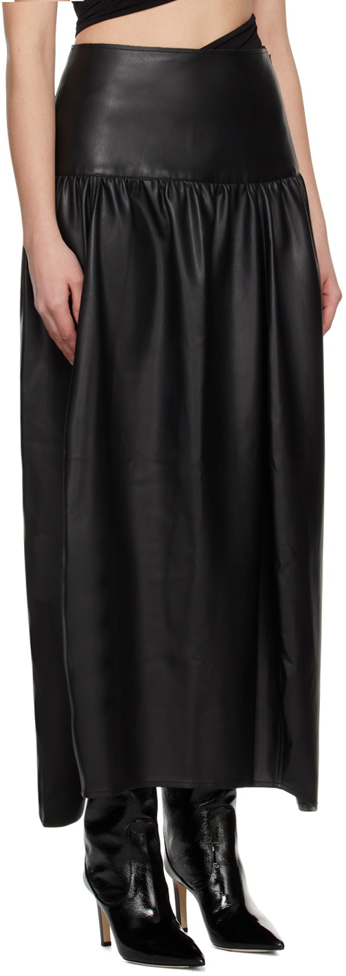Olēnich Black Sculptural Faux-Leather Maxi Skirt