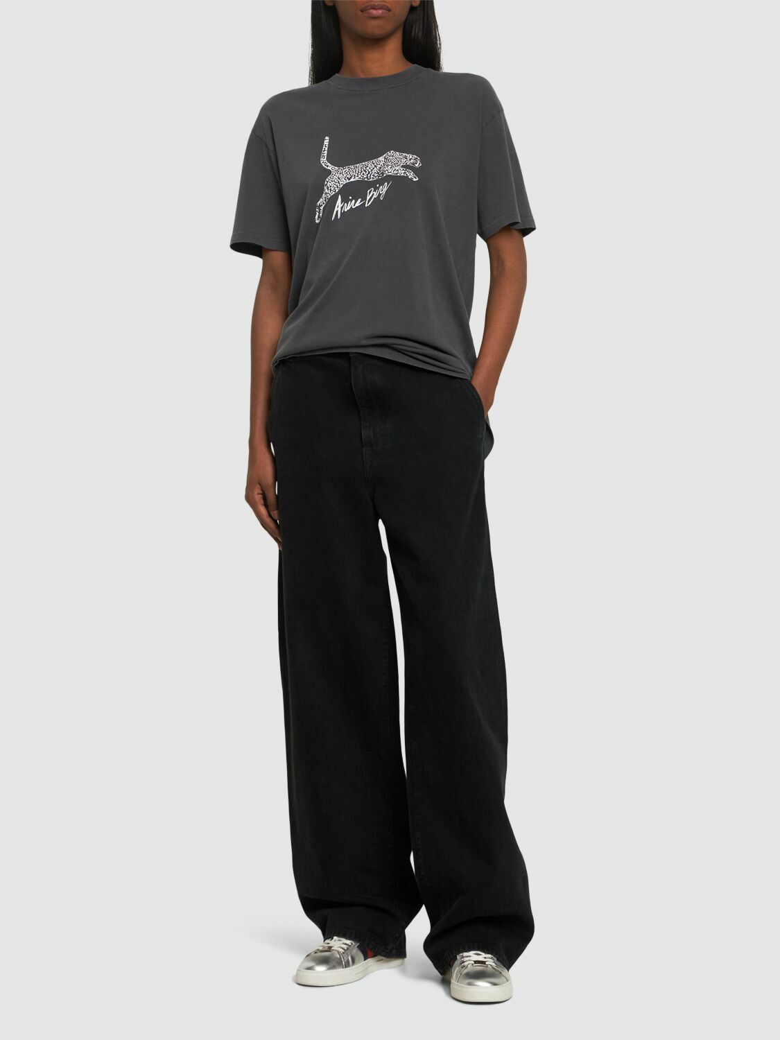 ANINE BING - Walker Spotted Leopard Cotton T-shirt ANINE BING