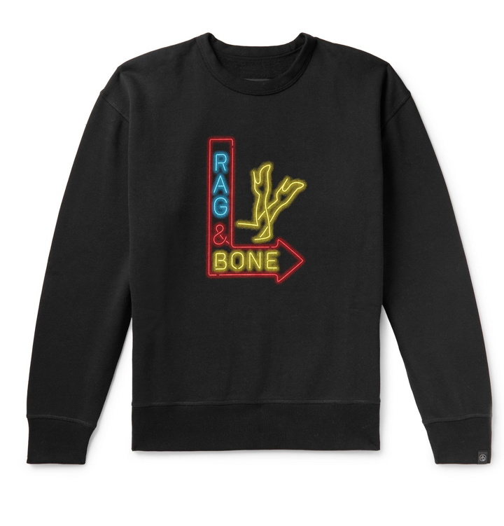 Photo: rag & bone - Printed Fleece-Back Cotton-Blend Jersey Sweatshirt - Black