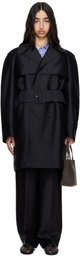 Carven Black Silk Wool Trench Coat