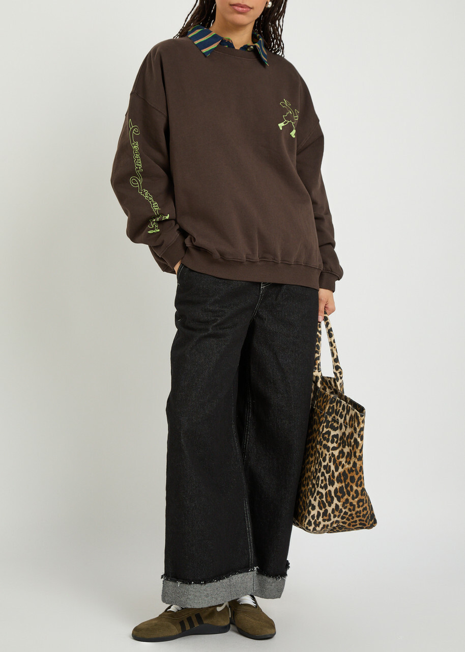 Damson Madder Cafe Pronto Printed Cotton Sweatshirt Brown