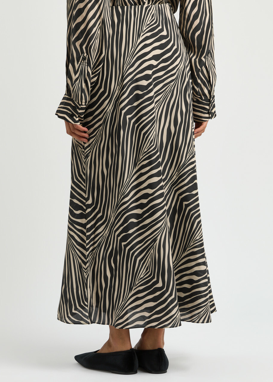 BY Malene Birger Boshan Zebra-print Matte Satin Midi Skirt Black
