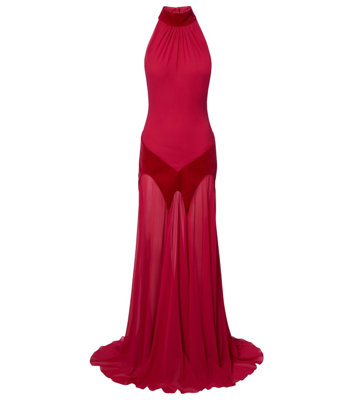 Photo: McQueen Velvet-trimmed silk georgette gown