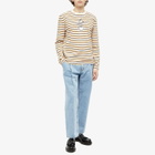 Maison Kitsuné Men's Cafe Kitsune Long Sleeve Coffee Cup Printed T-Shirt in Fox/White/Navy Stripes