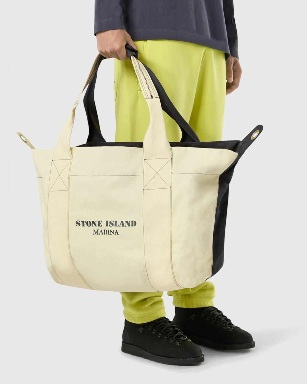 Stone Island Plated Cotton Canvas Maxi Tote Bag Black/Beige Tote 