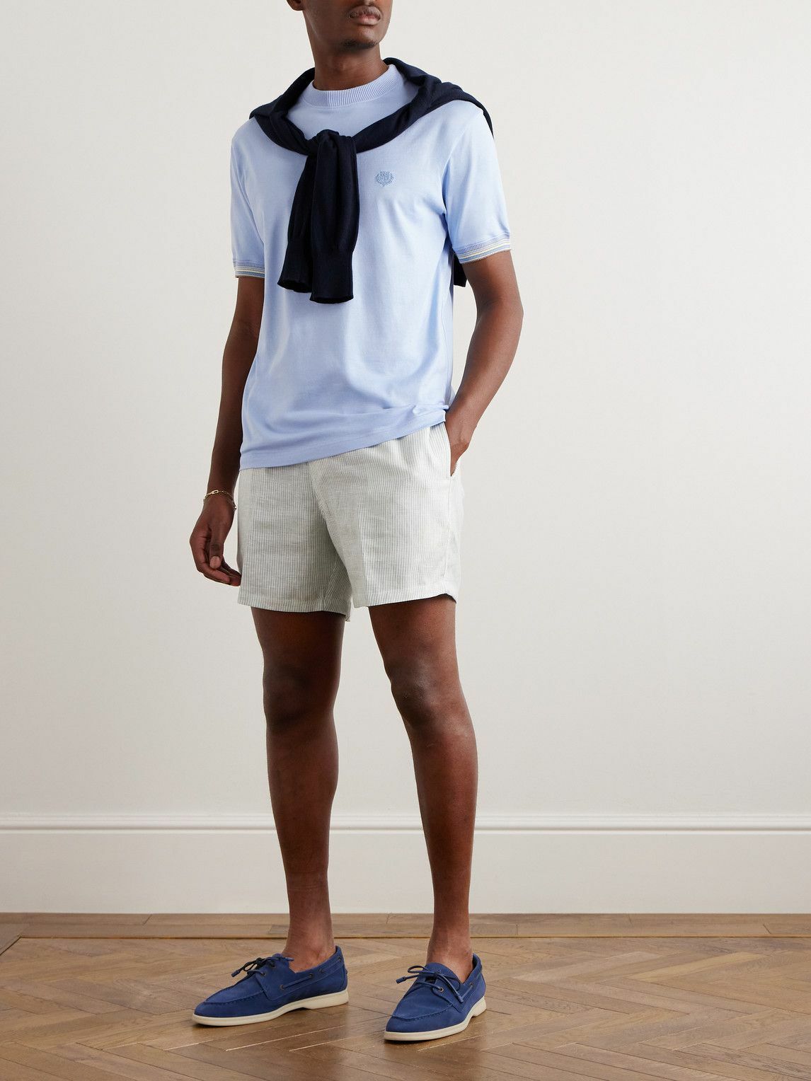 Loro Piana - Logo-Embroidered Cotton-Jersey T-Shirt - Blue Loro Piana