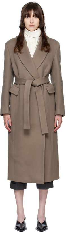 Photo: Nothing Written SSENSE Exclusive Taupe Shawl Collar Coat