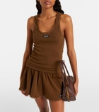 Miu Miu Lace-trimmed pointelle cotton tank top