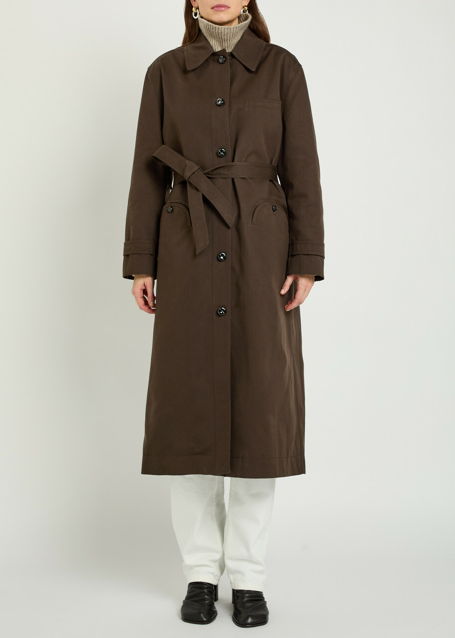 Blaze Milano Basoto Belted Cotton Trench Coat Dark Brown