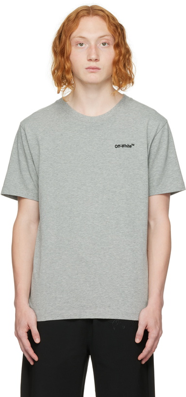 Photo: Off-White Gray Helvetica Slim T-Shirt