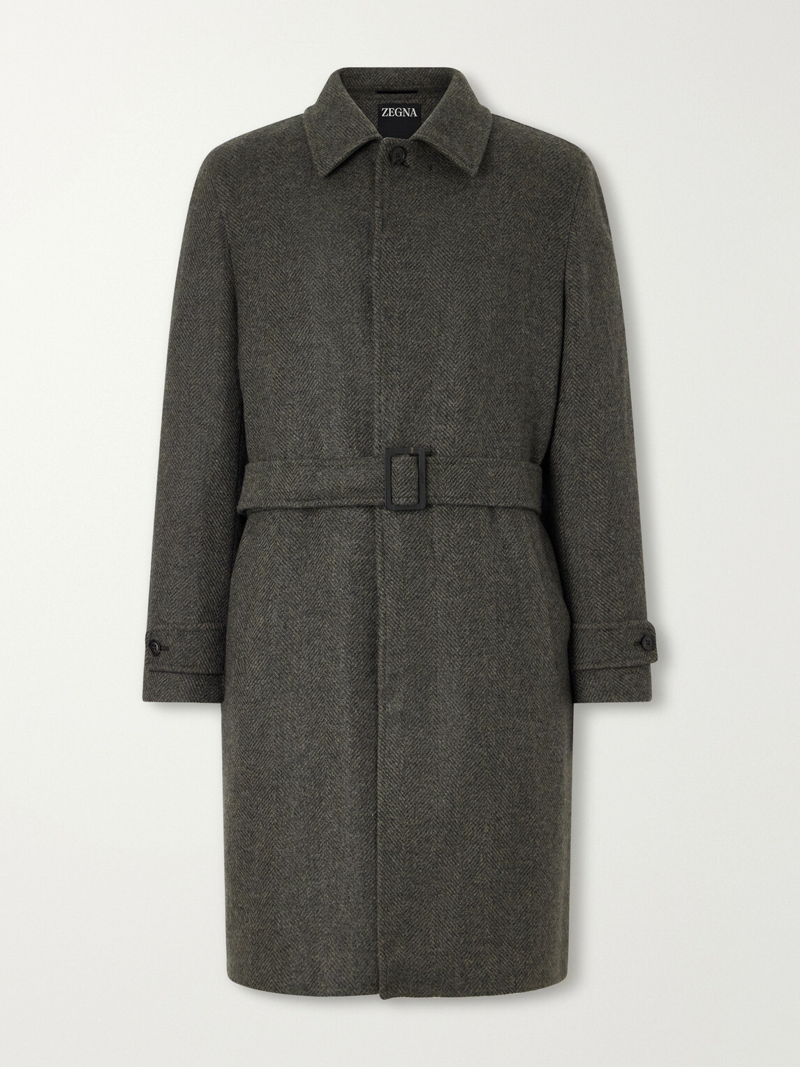 Zegna - Oasi Belted Herringbone Cashmere Trench Coat - Green