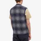 Universal Works Men's Check Wool Fleece Zip Waistcoat in Navy/Grey