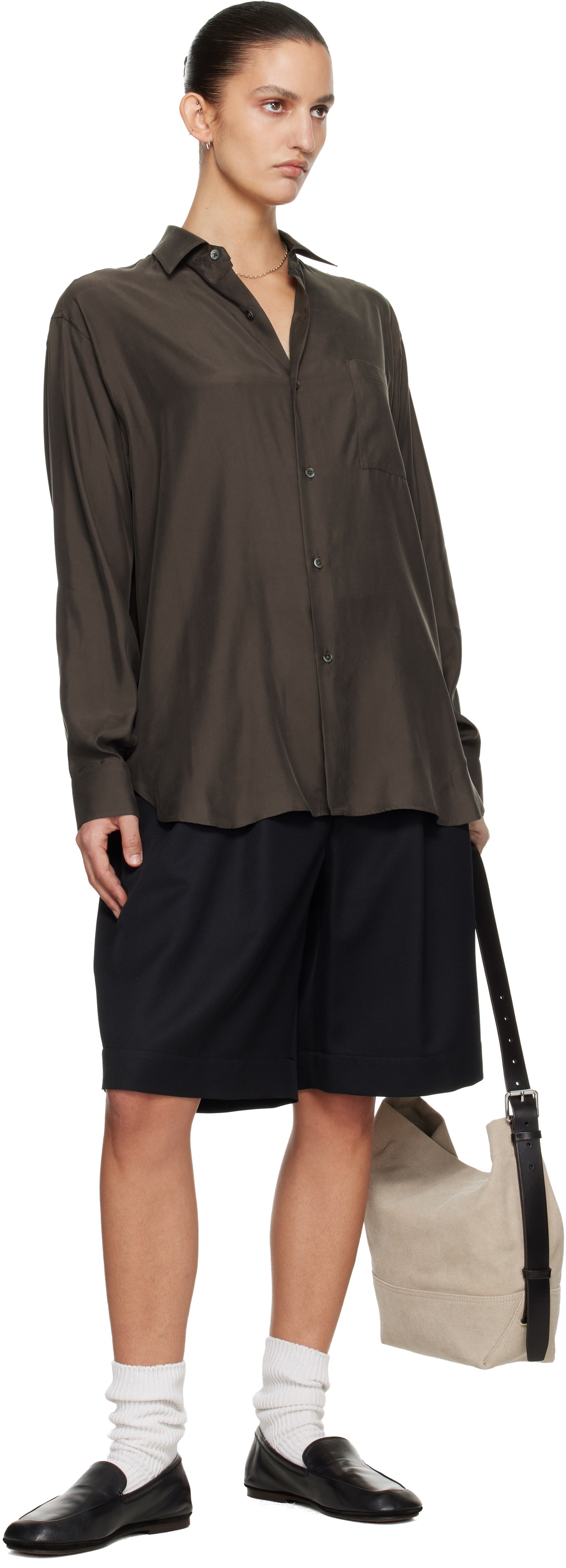 ssstein Brown Cupro Twill Oversized LS Shirt