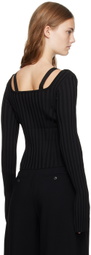 Recto Black Scoop Neck Fitted Sweater
