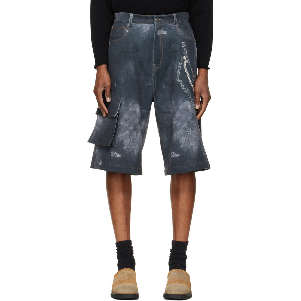 We11done Black Trompe L'Oeil Cargo Shorts
