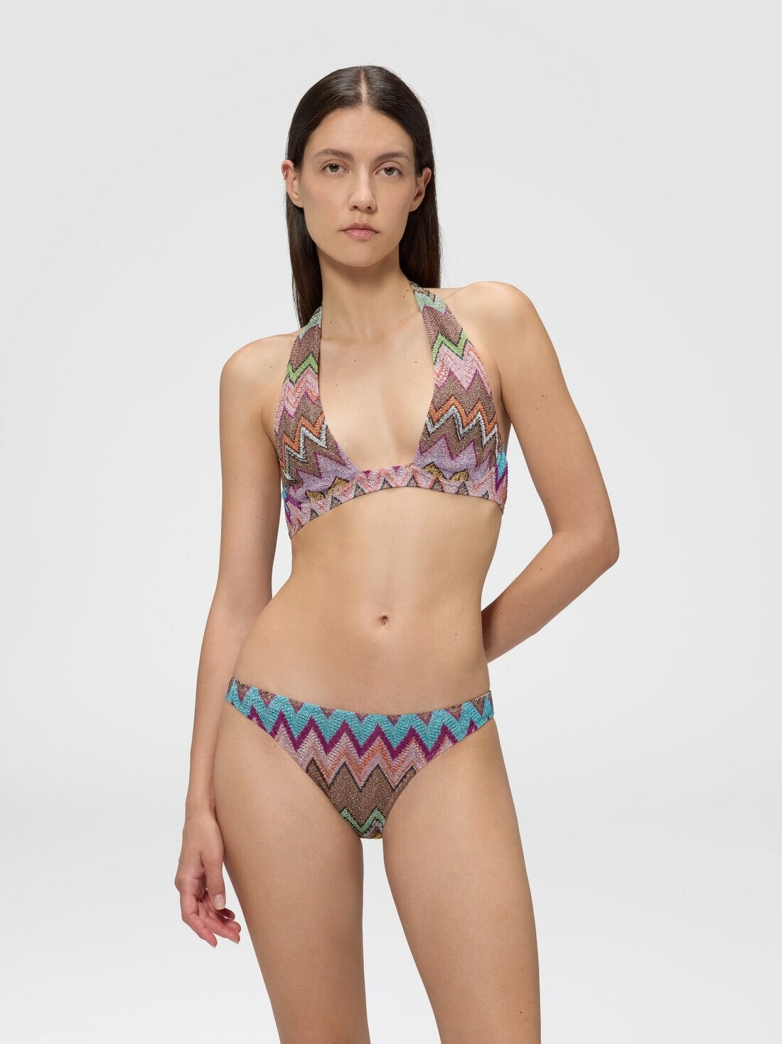 Missoni - Underwire bikini in lamé viscose with macro zigzag pattern, Women, Black & Multicoloured