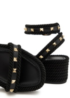 Valentino Rockstud Torchon Silk Espadrille Wedge Sandals Black