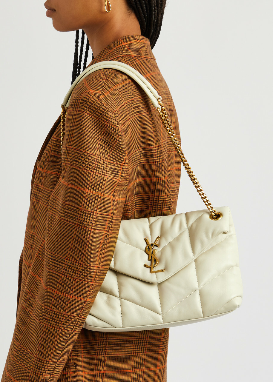 Saint Laurent - Women's White Quilted Leather Lou Puffer Small Shoulder Bag - Adjustable Chain Strap - One Size