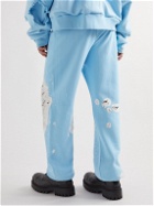 Liberal Youth Ministry - Tapered Crystal-Embellished Distressed Cotton-Jersey Sweatpants - Blue