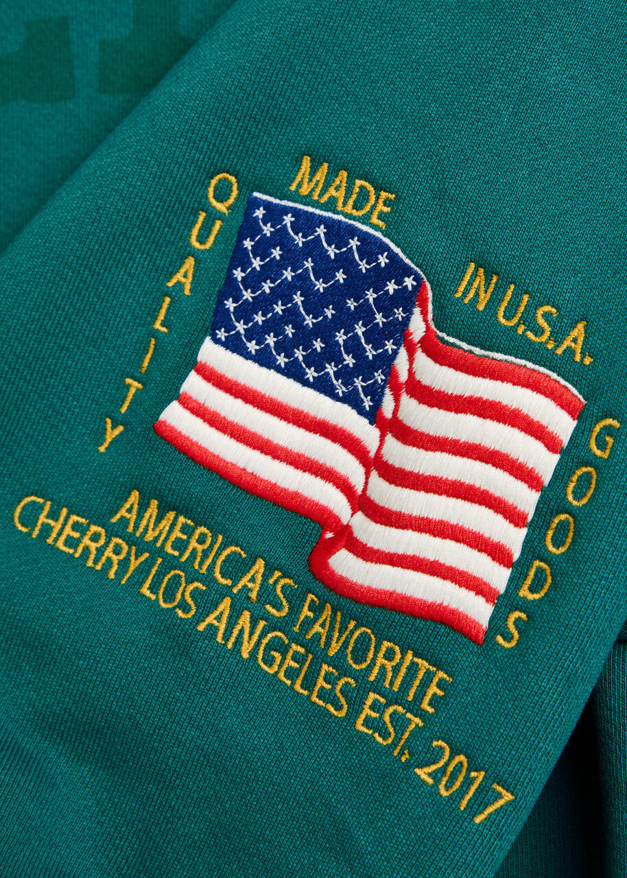 Cherry Los Angeles America's Favourite Crew-neck Cotton Sweatshirt Teal