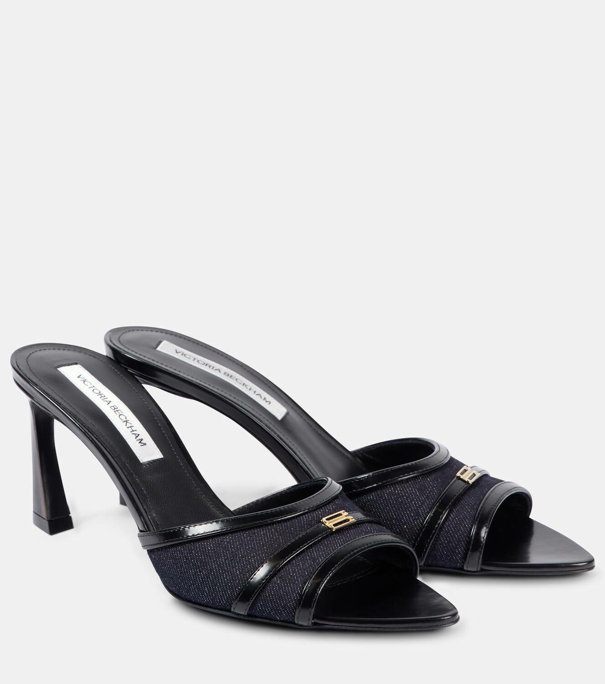 【Victoria Beckham】レザートリムデニムミュール Victoria Beckham Leather-trimmed denim mules Victoria Beckham