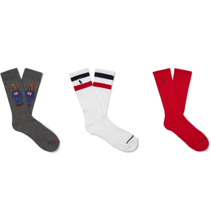 Photo: Polo Ralph Lauren - Three-Pack Logo-Embroidered Ribbed Stretch Cotton-Blend Socks - Multi