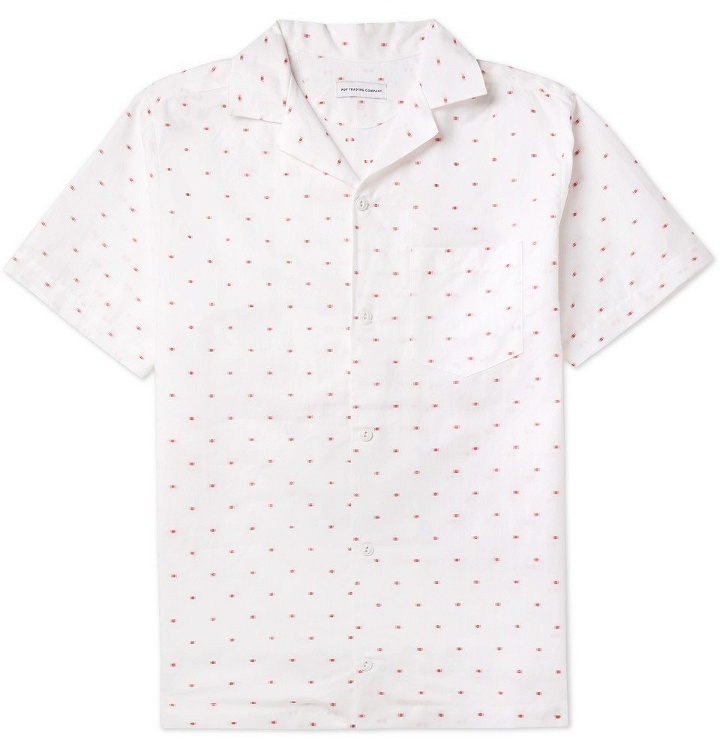 Photo: Pop Trading Company - Hugo Camp-Collar Embroidered Cotton and Linen-Blend Shirt - White