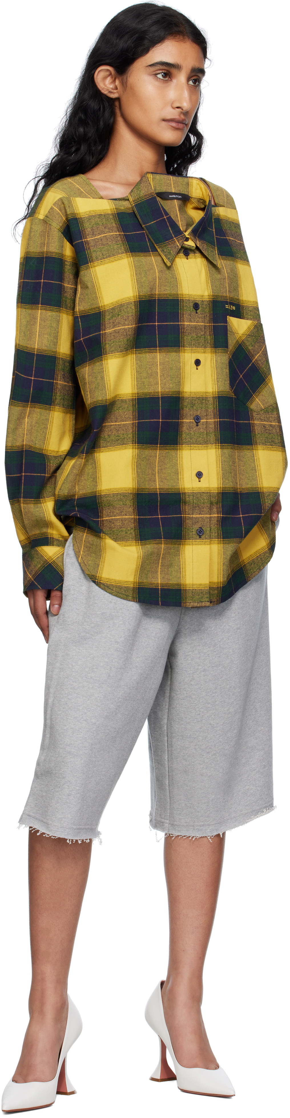 Pushbutton Yellow Check Movable Collar Shirt