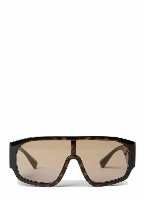 Photo: Versace - Logo Plaque Aviator Sunglasses in Brown