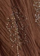 Staud Valencia Bead-embellished Crinkled Plissé Midi Dress Brown